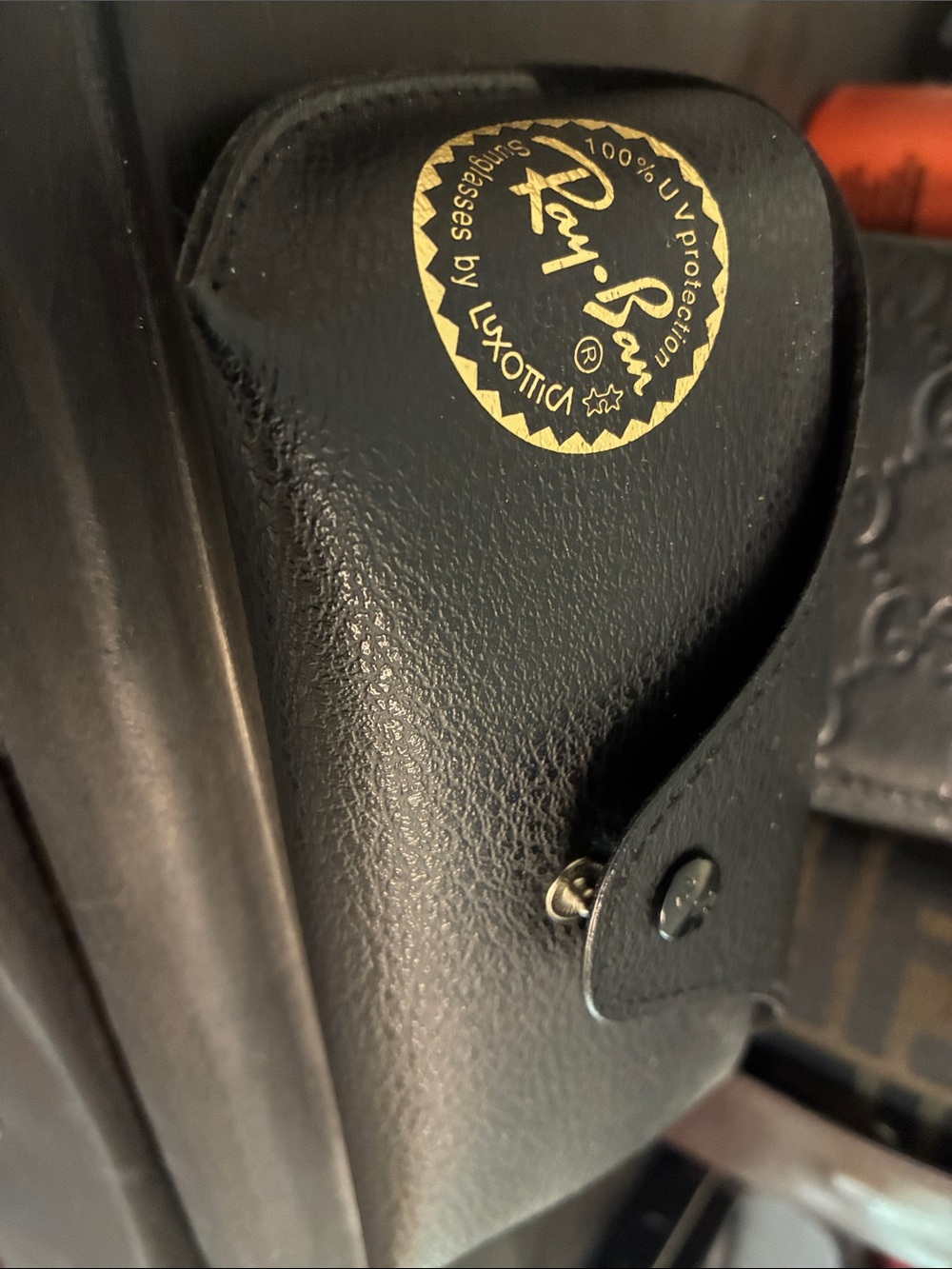 Ray-Ban Black Leather Sunglasses Case with Gold Logo
